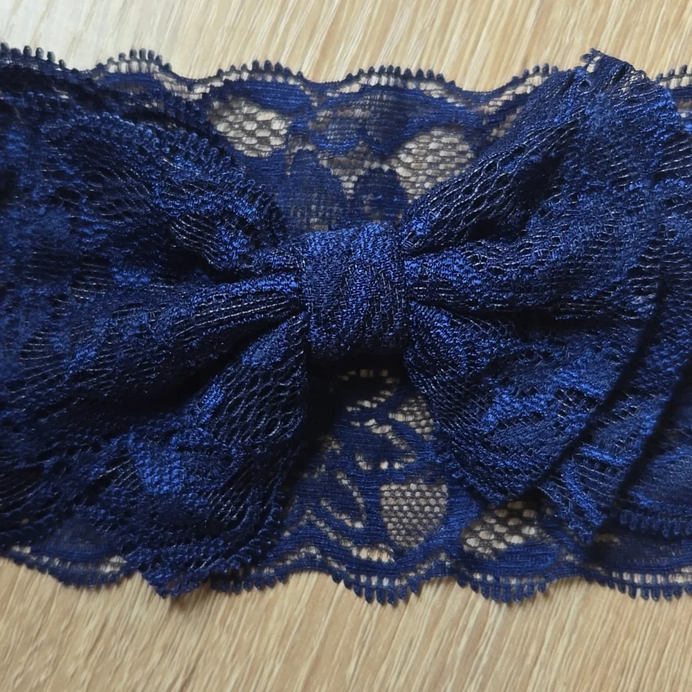 Wide Lace Front Bow Headbands Baby Girl Toddler Pink & Navy Blue Hair Accessory